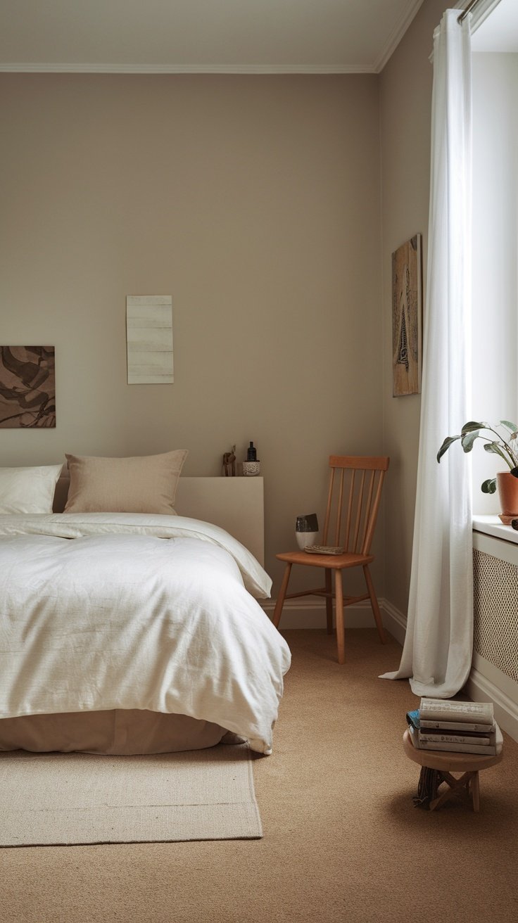 Cozy bedroom featuring neutral tones and minimalist design